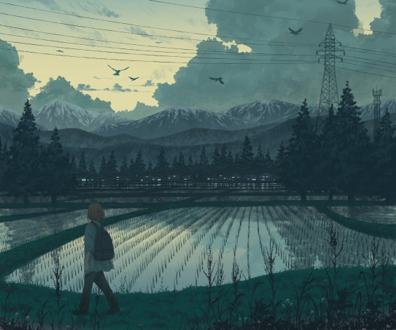 Обои картинки фото аниме, пейзажи,  природа, изучение, сельской, местности