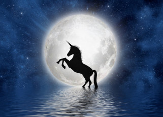 Картинка 3д+графика фантазия+ fantasy единорог луна вода