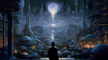 Картинка фэнтези иные+миры +иные+времена фантастический город будущего