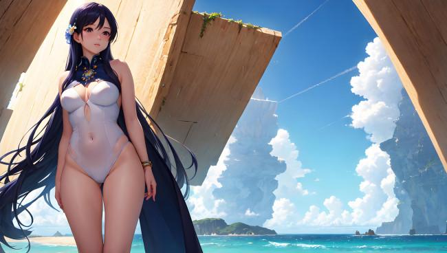 Обои картинки фото аниме, пейзажи,  природа, нейросети, графика, нейроарт, ai, art, нейронные, сети, рисунки, нейро, искусство, девушка