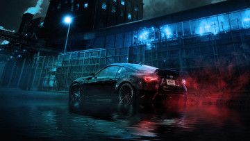 Картинка автомобили toyota тойота черная дым лужи здание ночь