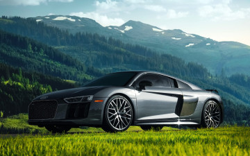 Картинка audi+r8 автомобили audi серебристый горы леса луг