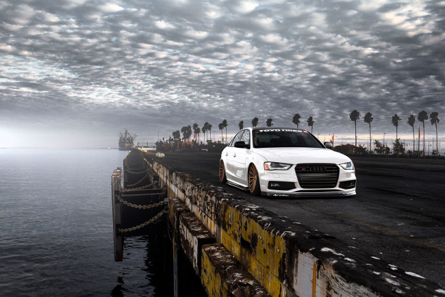 Обои картинки фото audi rs4, автомобили, audi, белый, набережная
