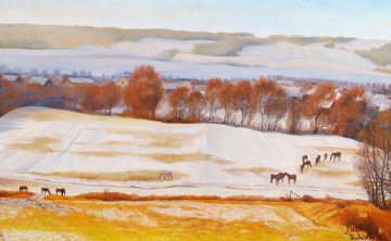 Картинка рисованные природа лошади