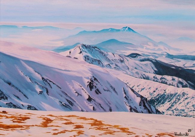 Обои картинки фото рисованные, природа, горы