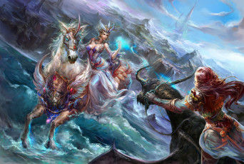 Картинка forsaken world видео игры магия встреча девушка единорог