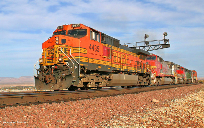 Обои картинки фото burlington, northern, техника, поезда, рельсы, насыпь, поезд