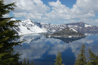 Картинка crater lake national park oregon природа реки озера озеро крейтер орегон остров отражение ели