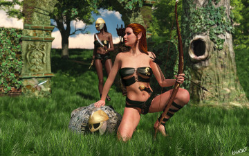 Картинка 3д+графика эльфы+ elves эльфийка взгляд лук трава