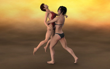 Картинка 3д+графика люди+ people девушки борьба