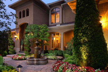 Картинка города -+здания +дома цветы деревья особняк дом двор роскошь красота фонтан