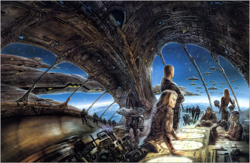Картинка фэнтези _luis+royo корабль the chantry guild luis royo арт планета девушка люди космос