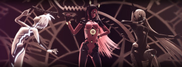 Картинка фэнтези роботы +киборги +механизмы девушки carbon black miku tri-oxygen luka phosphorescent rin оружие бантик vocaloid вокалоид