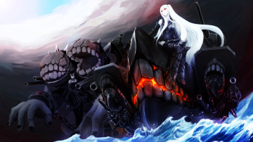 Картинка аниме kantai+collection battleship water oni волны зубы aircraft carrier hime kantai collection монстр девушка арт umino море вода