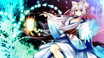 Картинка аниме utau рука ночь взгляд фонарь свет сияние девушка арт toudou charo