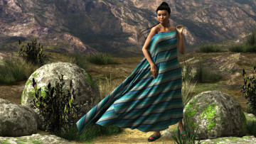 Картинка 3д+графика люди+ people камни фон взгляд девушка горы