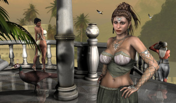 Картинка 3д+графика люди+ people взгляд девушки птицы фон