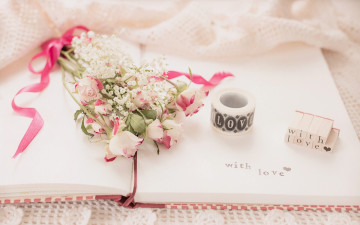 Картинка цветы букеты +композиции надпись винтаж тетрадь розы букет