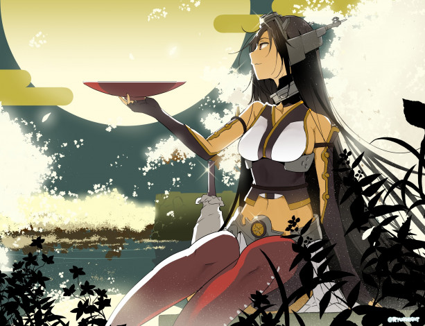 Обои картинки фото аниме, kantai collection, арт, ryuknight, чаша, kancolle, nagato, девушка, kantai, collection