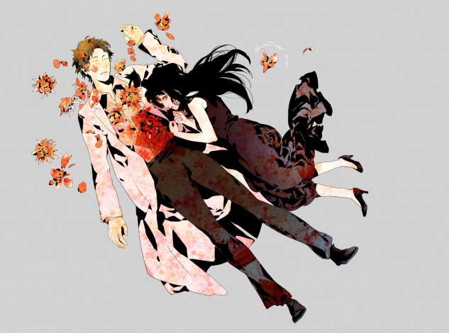 Обои картинки фото аниме, unknown,  другое, gloria, девушка, цветы, otani, арт, лепестки, парень