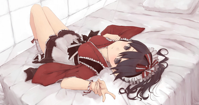 Обои картинки фото аниме, unknown,  другое, лежит, взгляд, девушка, 31, pacers, арт, кровать