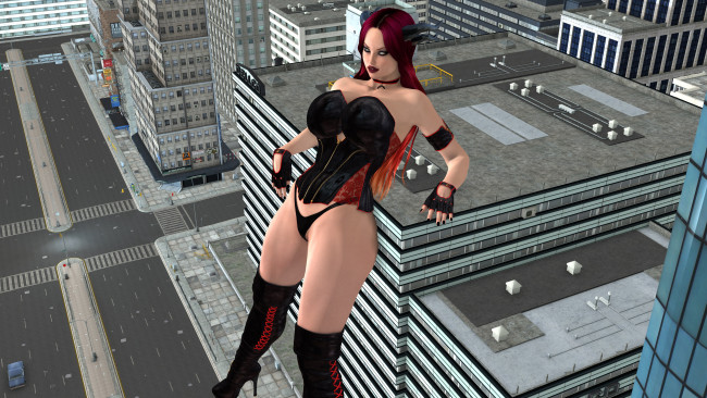 Обои картинки фото 3д графика, фантазия , fantasy, город, фон, взгляд, девушка