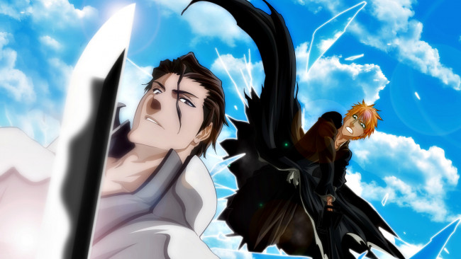 Обои картинки фото аниме, bleach, sosuke, aizen, kurosaki, ichigo