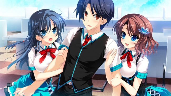 Обои картинки фото cocoro а function, аниме, unknown,  другое, cocoro, а, function, yuzuriha, hijiri, нарасхват, парень, девушки