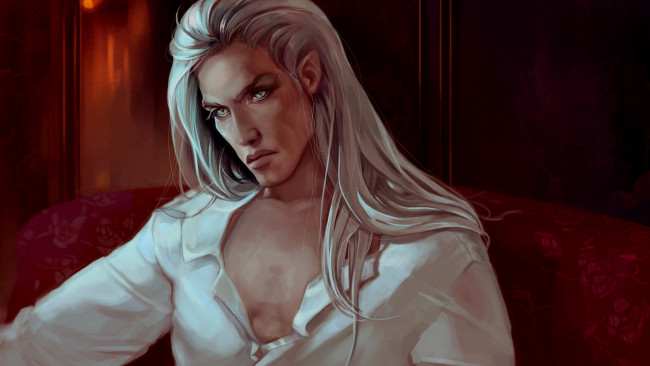 Обои картинки фото фэнтези, эльфы, парень, эльф, взгляд, красавчик, блондин