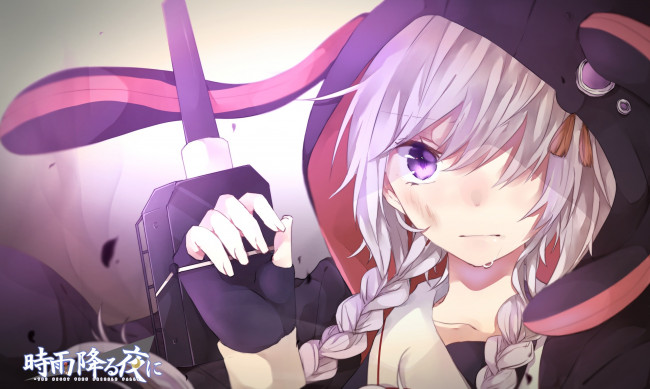 Обои картинки фото аниме, kantai collection, yuzuki, yukari, vocaloid, kantai, collection, взгляд, капюшон, девочка, арт, hachimitsu, honey