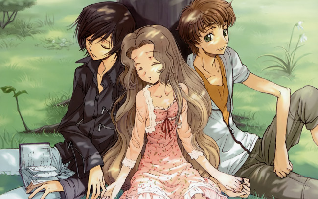 Обои картинки фото аниме, code geass, nunnally, lamperouge, kururugi, suzaku, lelouch