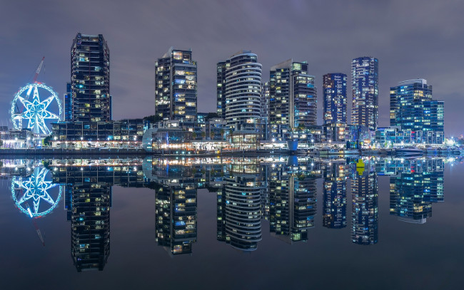 Обои картинки фото города, мельбурн , австралия, небоскрёбы, набережная, victoria, harbour, здания, бухта, ночной, город, виктория, харбор, melbourne, australia, мельбурн