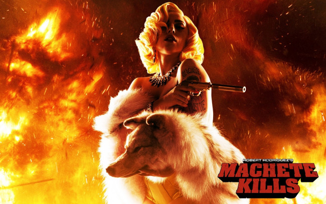 Обои картинки фото machete kills, кино фильмы, глушитель, волк, пистолет, lady, gaga, мачете, убивает