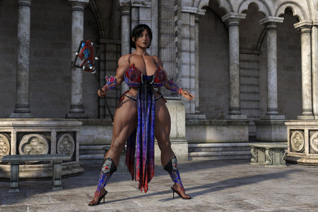 Обои картинки фото 3д графика, фантазия , fantasy, оружие, фон, взгляд, девушка