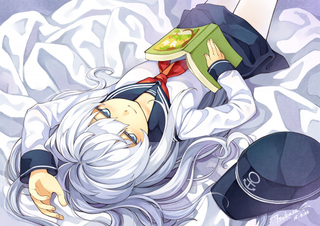 Обои картинки фото аниме, kantai collection, девушка, арт, tsubasa, книга, kancolle, hibiki, kantai, collection