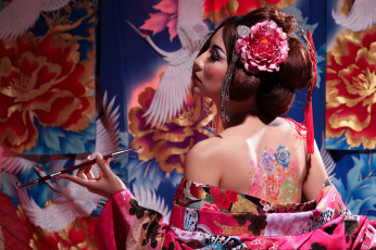 Картинка девушки -unsort+ азиатки азиатка японка гейша макияж цветы