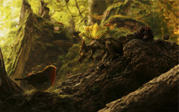 Картинка фэнтези драконы ежевика ягоды дракон дракончик прица лес