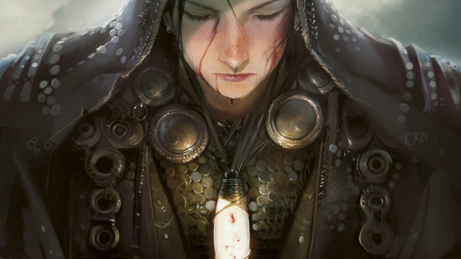 Обои картинки фото фэнтези, девушки, девушка, амулет, воин