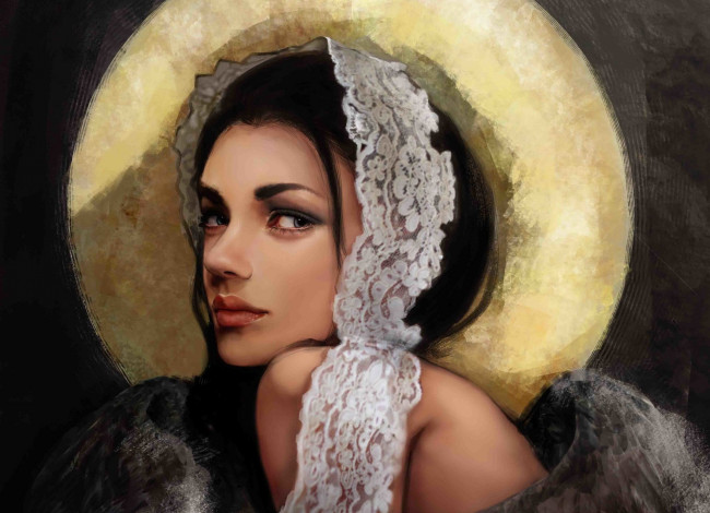 Обои картинки фото фэнтези, ангелы, девушка, ангел, нимб