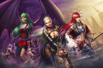 Картинка фэнтези существа девушка рыжая маг арт платье меч воин вампир крылья ведьма