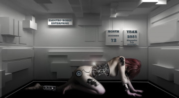 Картинка фэнтези роботы +киборги +механизмы девушка фон