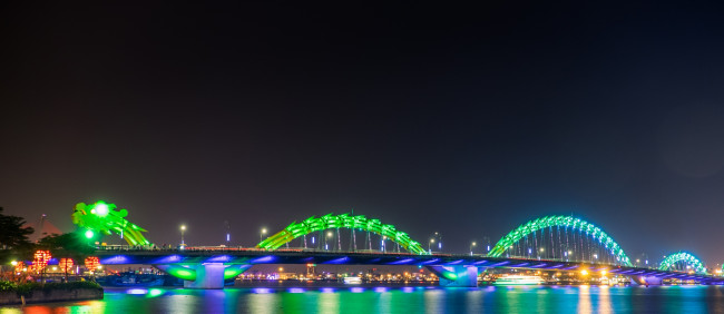 Обои картинки фото разное, иллюминация, мост, дракон