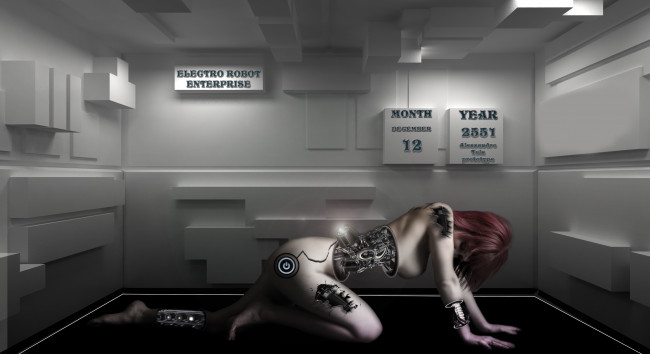 Обои картинки фото фэнтези, роботы,  киборги,  механизмы, девушка, фон