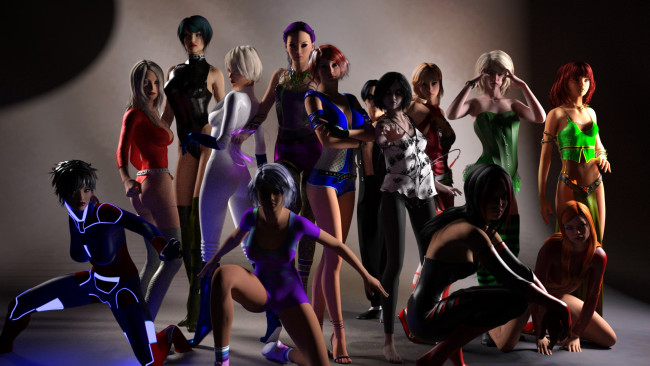 Обои картинки фото 3д графика, люди , people, фон, взгляд, девушки