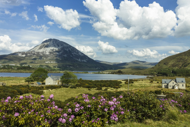 Обои картинки фото города, - пейзажи, дома, цветы, облака, водоем