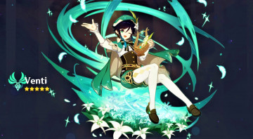 Картинка аниме genshin+impact девушка цветы магия лира