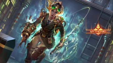 Картинка видео+игры mythgard девушка форма оружие протез город