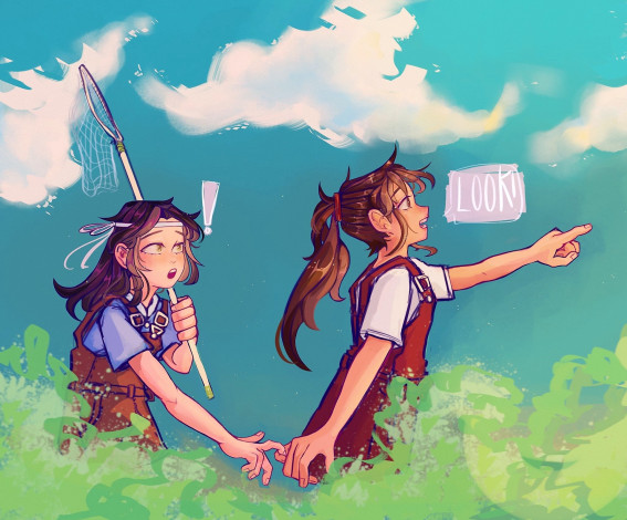 Обои картинки фото аниме, mo dao zu shi, вэй, усянь, лань, ванцзы, дети, друзья, сачок, трава