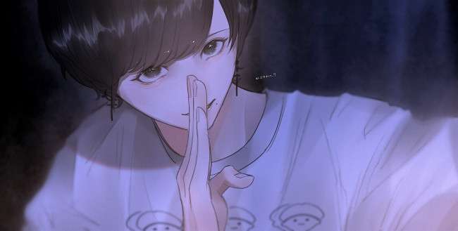 Обои картинки фото аниме, unknown,  другое , лицо, футболка, жест