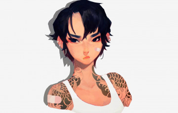 Картинка рисованное люди девушка пластыри тату майка